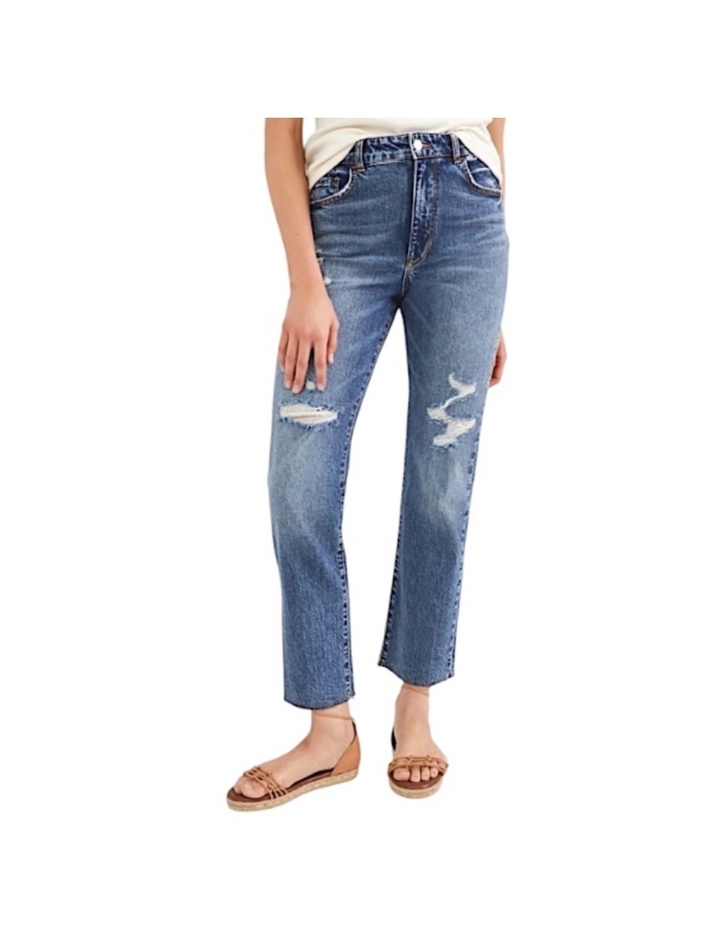 Pilcro Distressed Cropped Straight Jeans - Blue